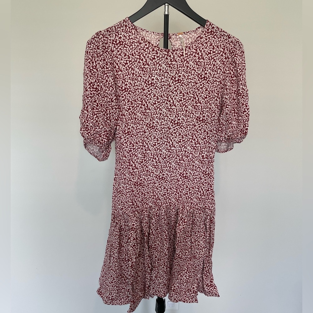 Free people Coquette Floral Open Back Mini Dress Puff Sleeve Cottagecore Size S